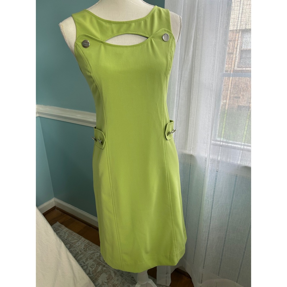 Giorgio Fiorlini Lime Green Mod Cutout Sleeveless Sheath Dress Size 8 Retro Work